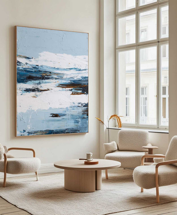 Modern Vertical Blue Abstract Painting – Handmade Oil Texture Art for Interiors | ArtExplore