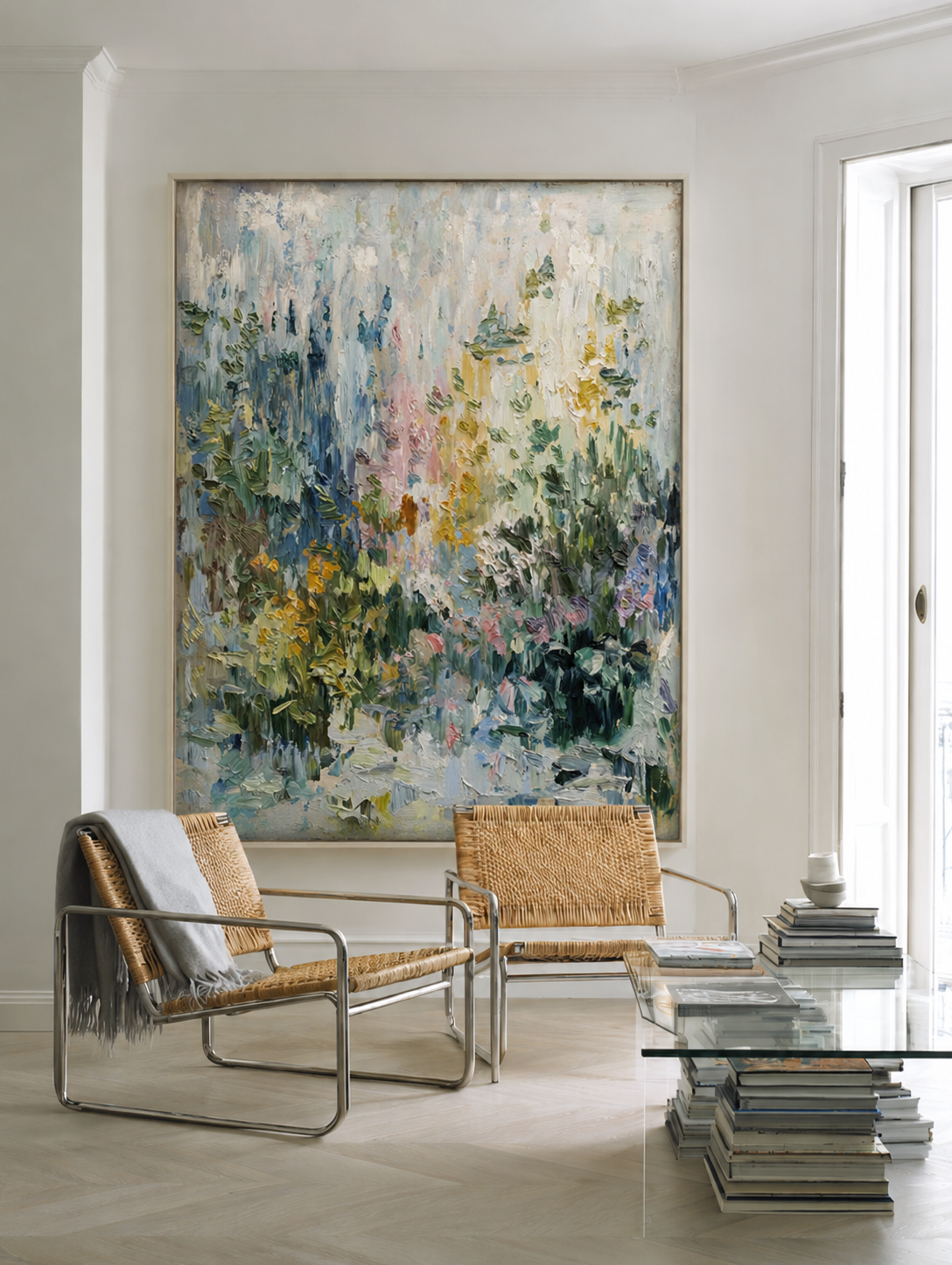 Modern Vertical Floral Wall Art Textured Oil Painting | Handmade Modern Wall Art | ArtExplore
