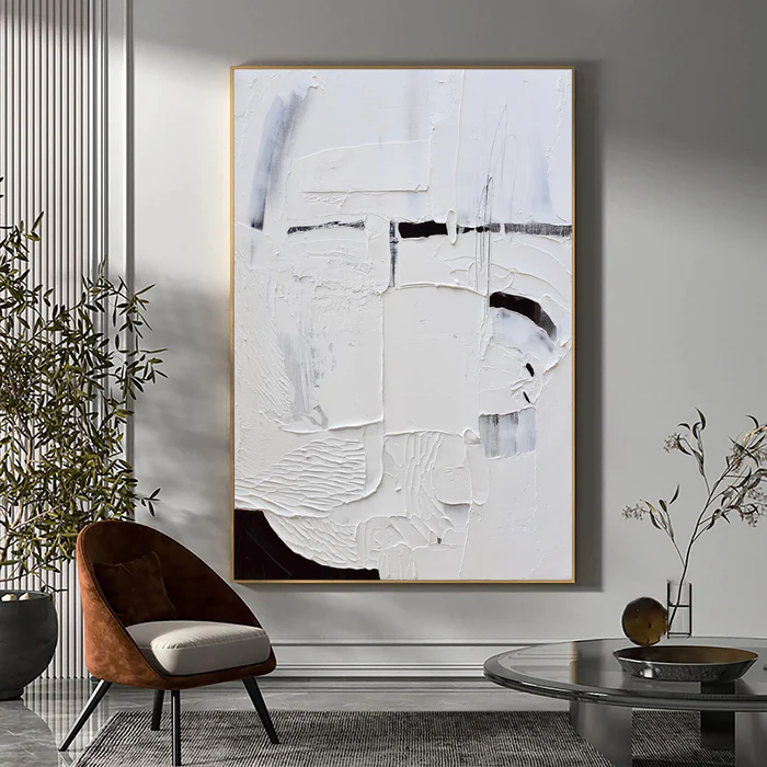 Modern Vertical White Canvas Art – Plaster & Oil Texture | ArtExplore