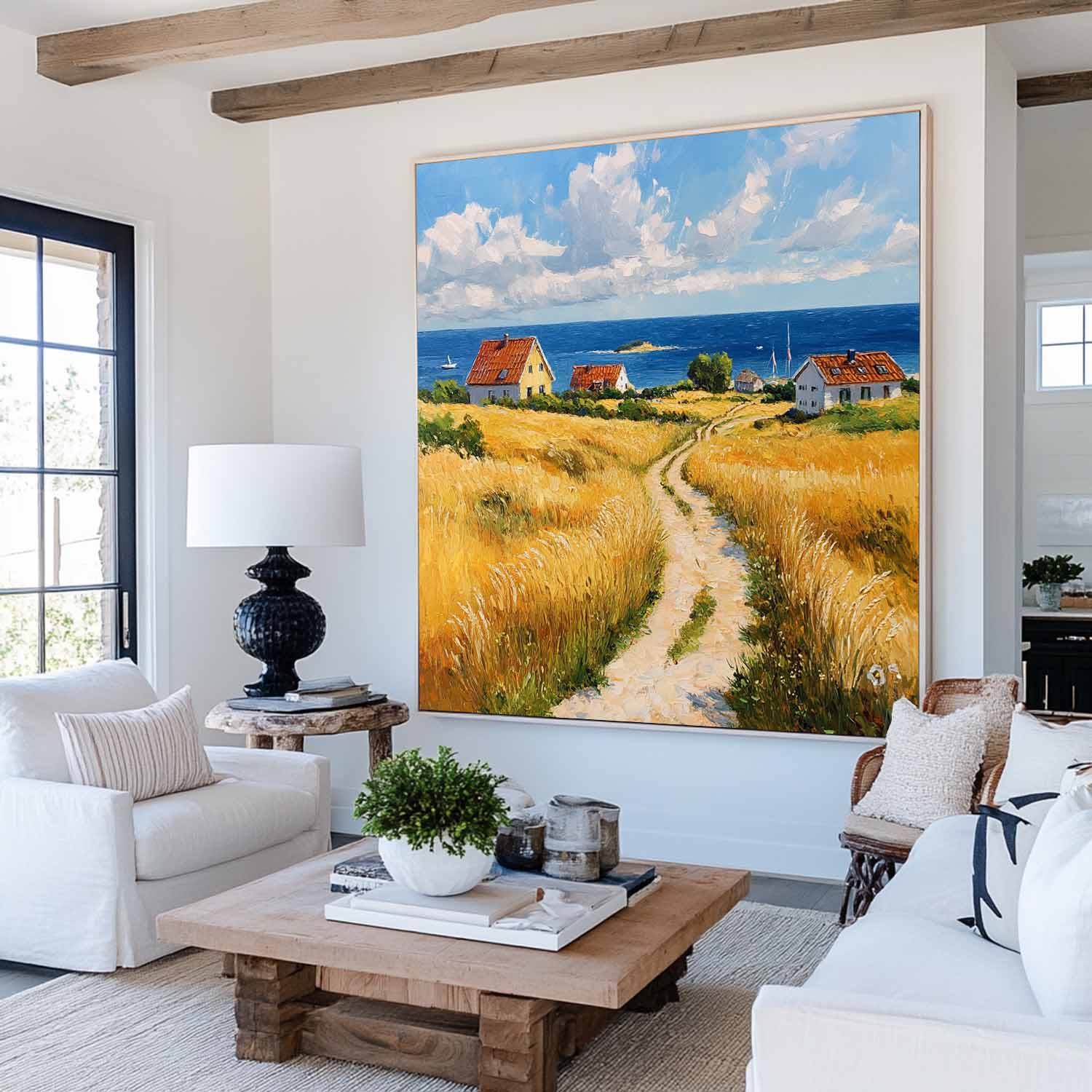 Modern Village Oil Painting Extra Large Countryside View Textured Wall Art Livingroom Painting