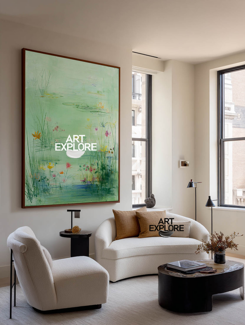 Modern Wabi-Sabi Wall Art – Vertical Green Landscape for Public Spaces