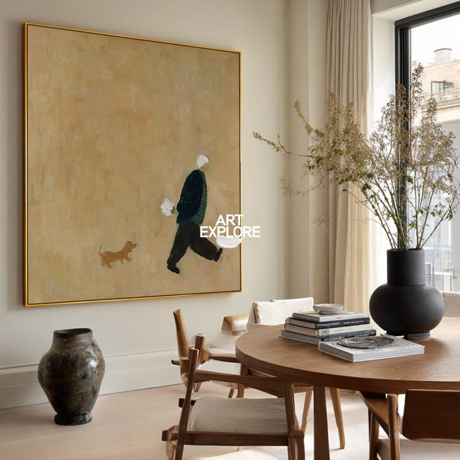 Modern Abstract Painting With Dog Figure For Contemporary Home Decor