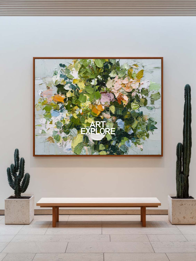 Modern Wabi Sabi Flower Painting Large Handcrafted Heavy Texture Statement
