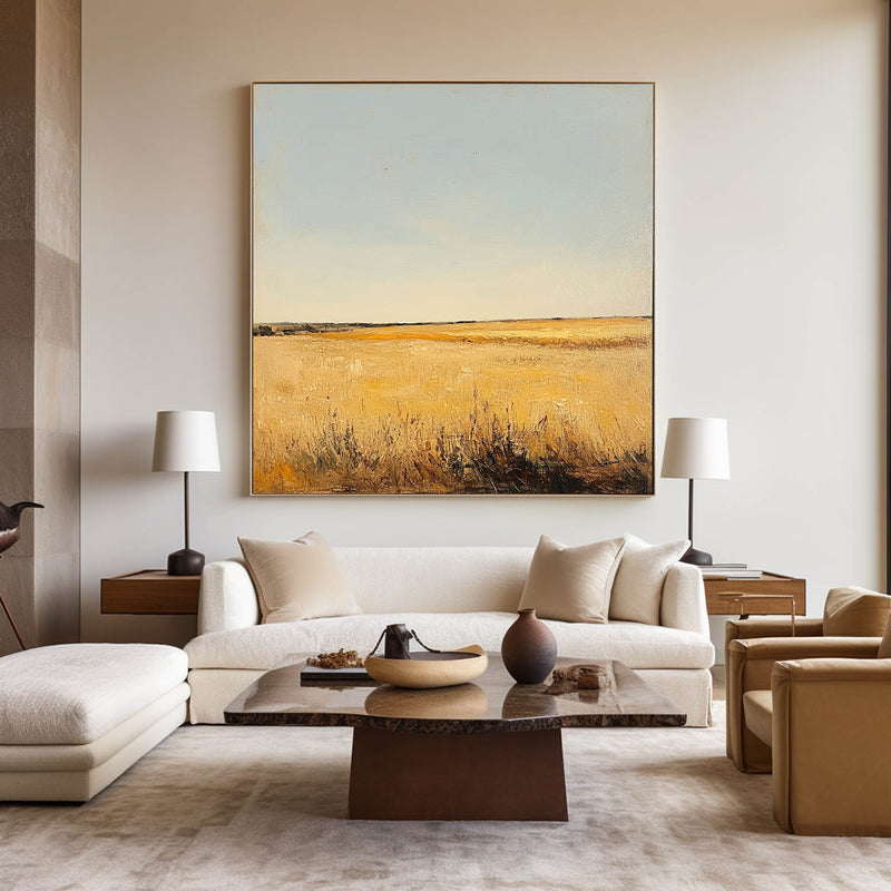 Large Wheat Field Landscape Art Painting Countryside Wall Art Minimalist Wall Art For Livingroom