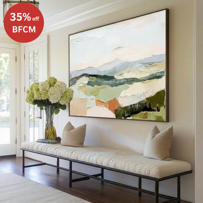 Modern White Wall Art Landscape Textured Colorful Minimalist Abstract Bespoke Handmade Canvas Art