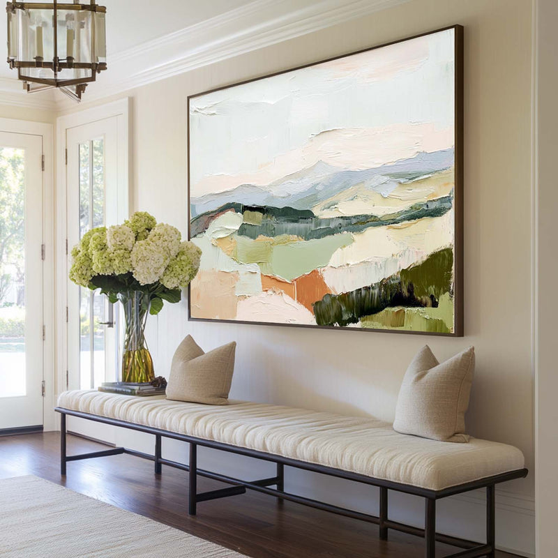 Modern White Wall Art Landscape Textured Colorful Minimalist Abstract Bespoke Handmade Canvas Art