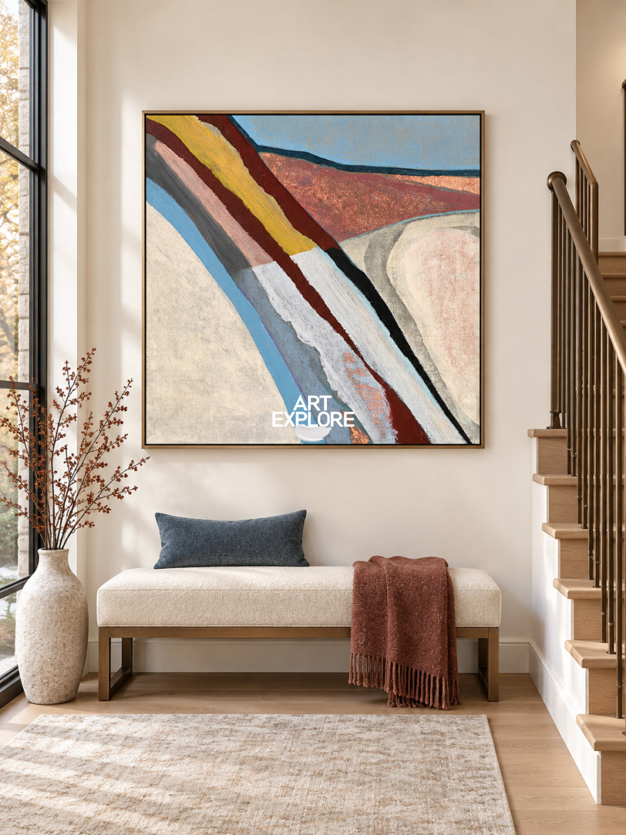 Minimalist Abstract Art Canvas With Colorful Geometric Landscape Design