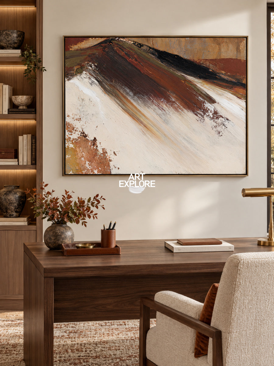 Abstract Mountain Landscape Hand-Painted Canvas Art In Earthy Brown Tones