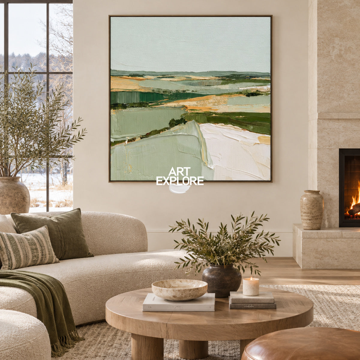 Abstract Green Landscape Canvas Painting Hand-Painted Wall Art For Modern Home Decor