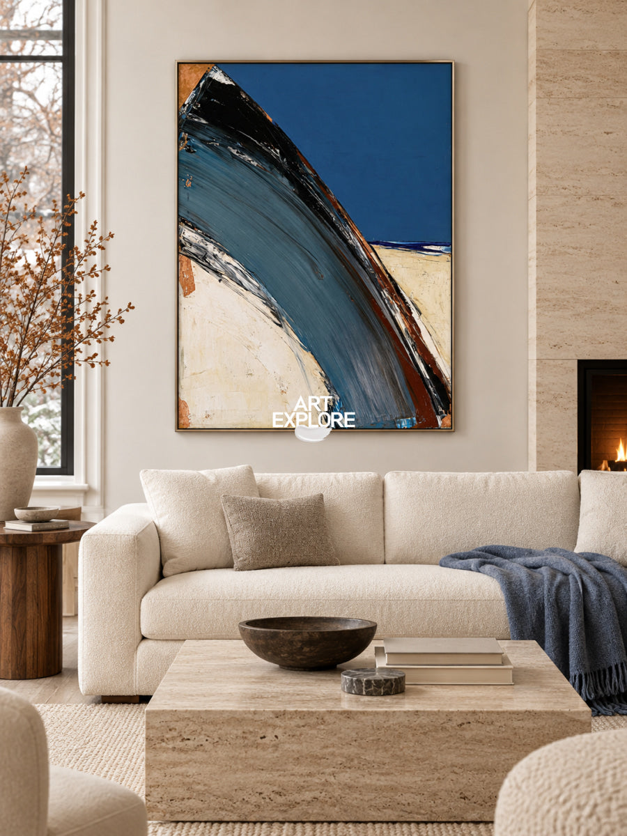 Abstract Blue And Black Landscape Canvas Painting Hand-Painted Wall Art