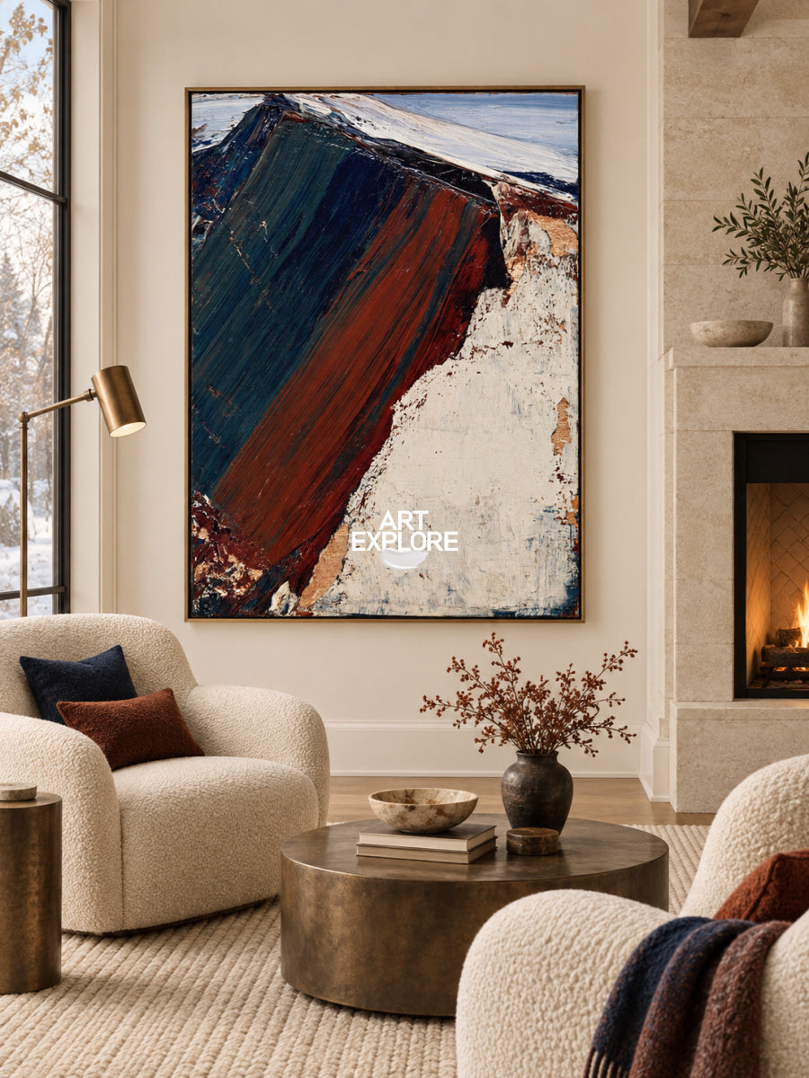 Abstract Blue And Crimson Landscape Canvas Painting Hand-Painted Wall Art