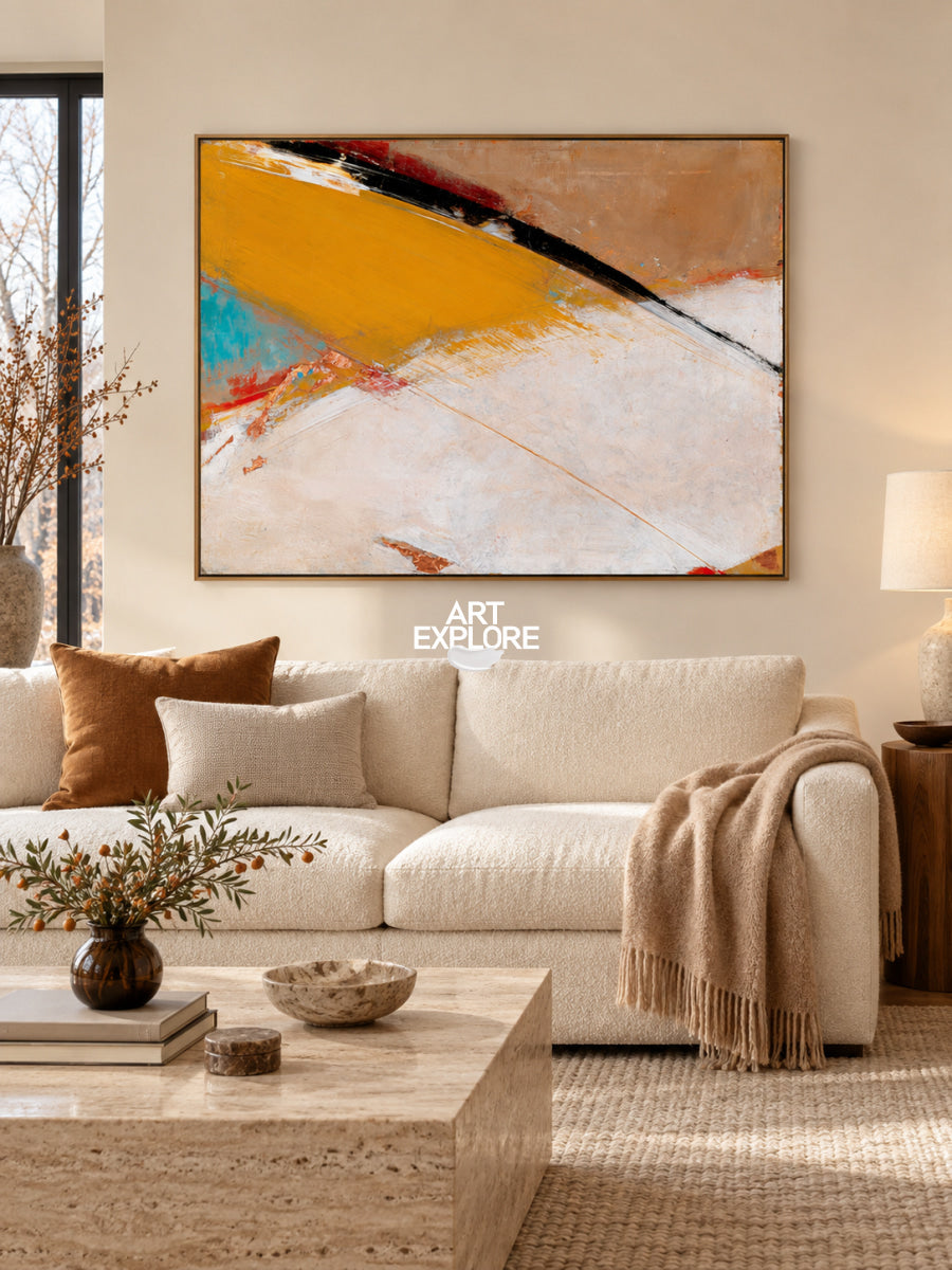 Modern Abstract Oil Painting With Textured Brushstrokes In Warm Earth Tones