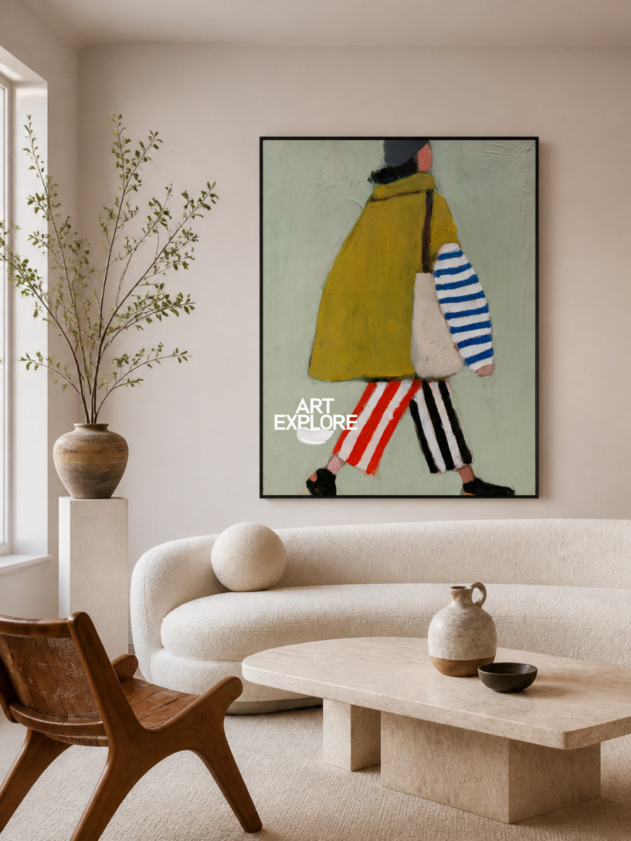 Minimalist Green Fashion Woman Painting Original Oil On Linen Canvas For Living Room Decor