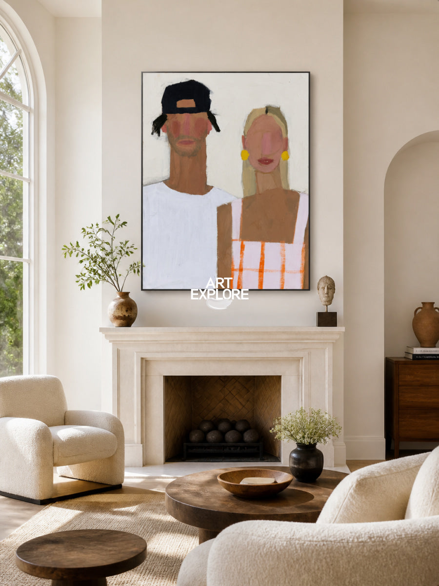 Modern Couple Portrait Art With Expressive Brushwork For Contemporary Home Decor
