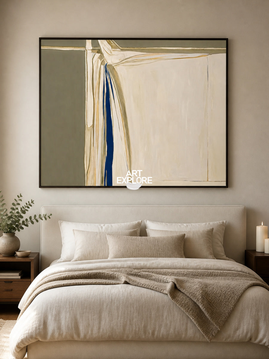 Abstract Beige And Green Canvas Painting Hand-Painted Wall Art For Modern Home