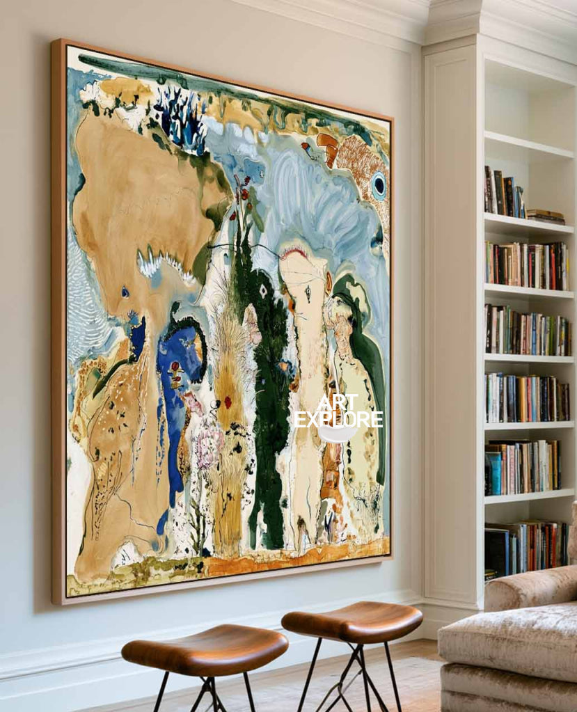 Abstract Brown And Blue Canvas Painting Hand-Painted Wall Art For Modern Living Room