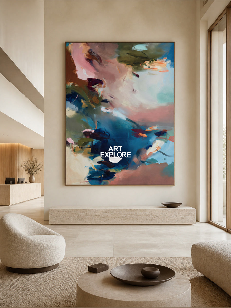 Modern Abstract Wall Art In Pink And Blue For Living Room And Bedroom Decor