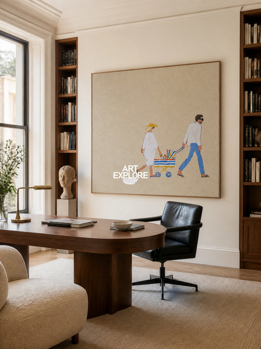 Minimalist Couple Painting Beige Tones For Modern Living Room Wall Art Decor