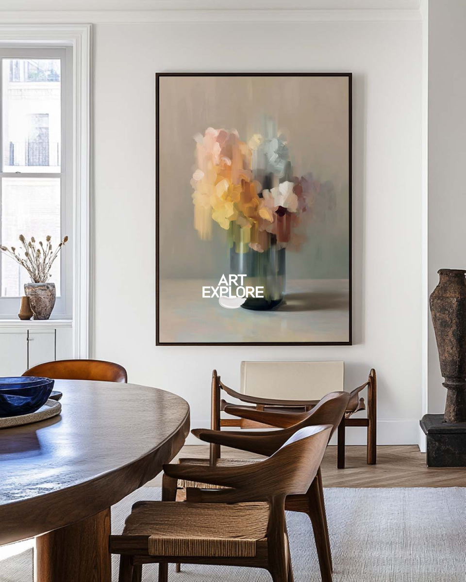 Abstract Floral Painting In Brown Tones For Modern Living Room Decor