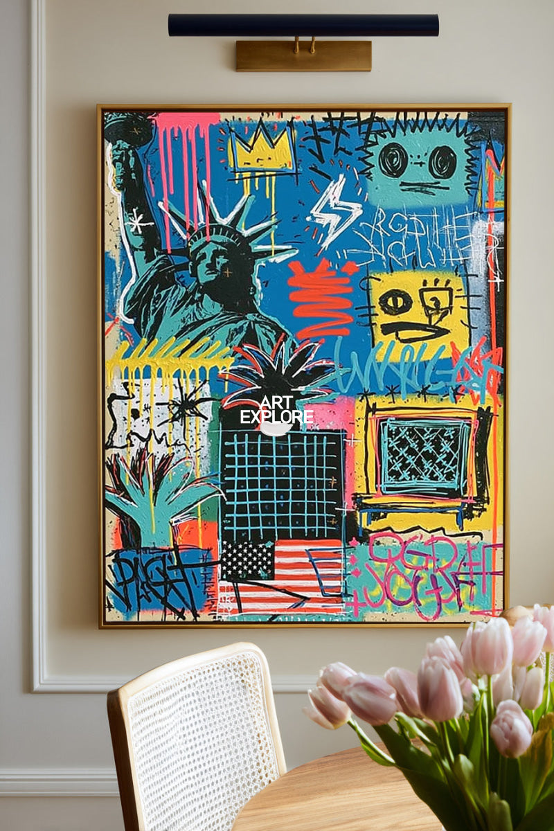 Vibrant Pop Graffiti Wall Art With Urban Symbols For Modern Living Room Decor