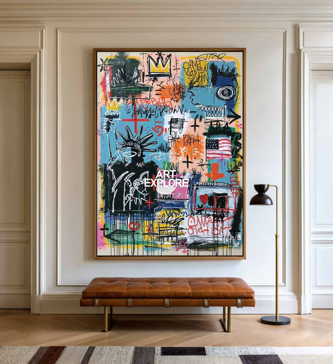 Colorful Abstract Urban Artwork With Statue Of Liberty For Creative Office Wall