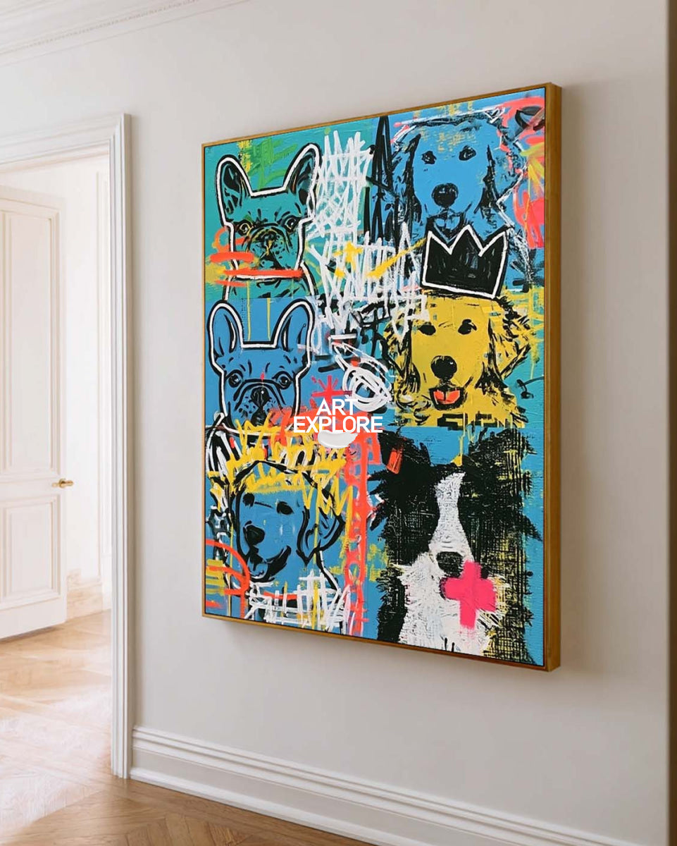 Colorful Dog Portrait Pop Art Painting For Modern Living Room Wall Decor