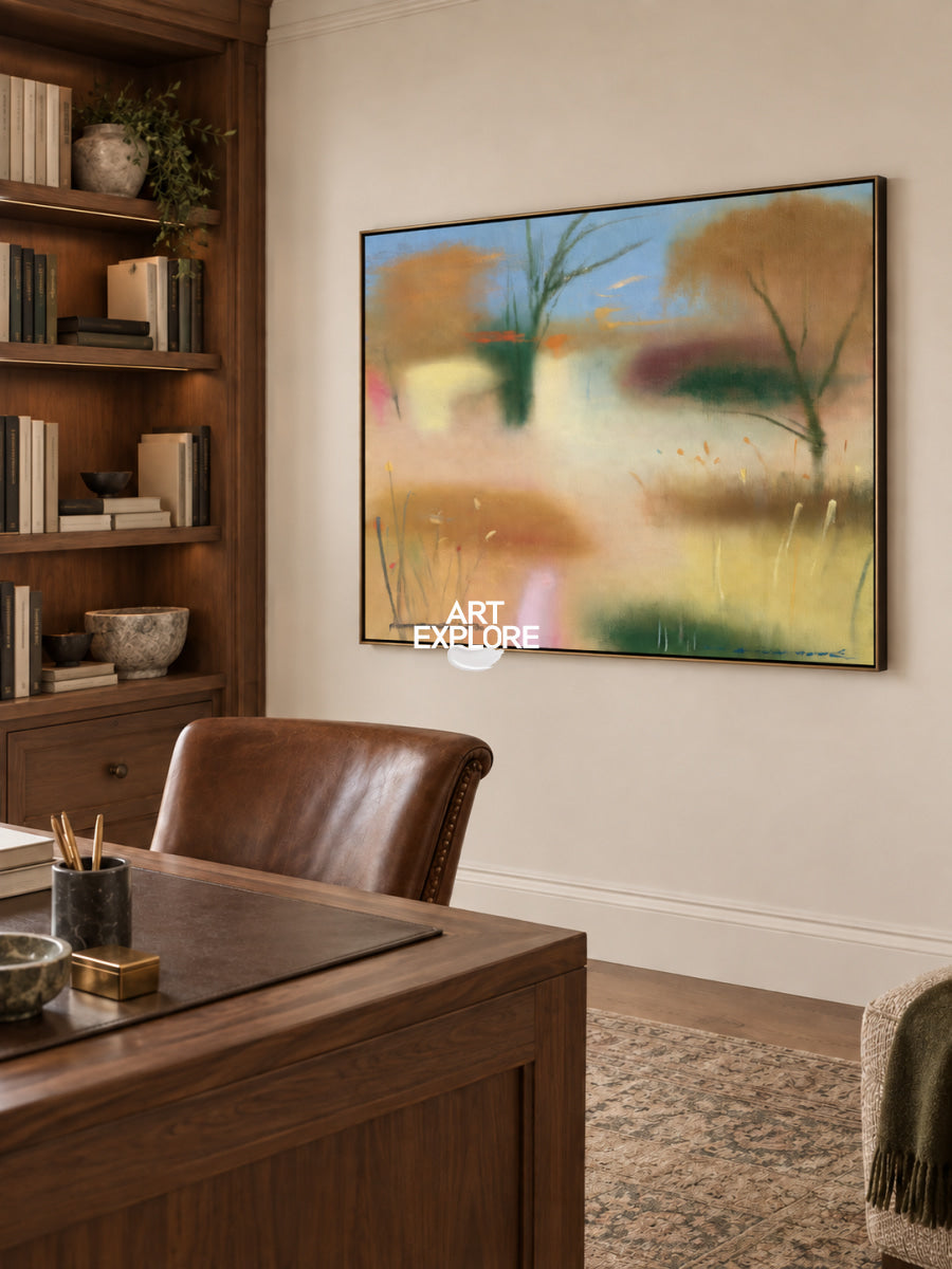 Abstract Brown Landscape Canvas Painting Hand-Painted Original Art With Green Tones