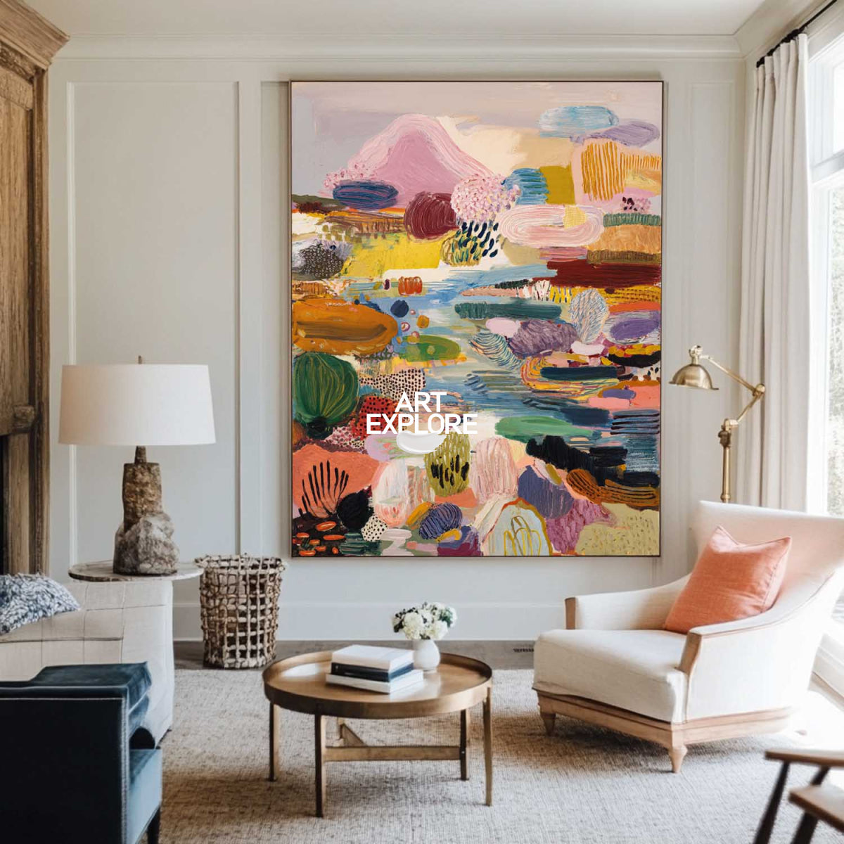 Vibrant Pink Abstract Art Painting Colorful Contemporary Canvas For Modern Living Room Decor