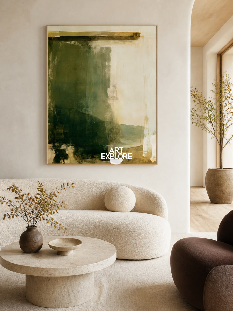 Modern Minimalist Wall Art In Green And Beige For Living Room And Office