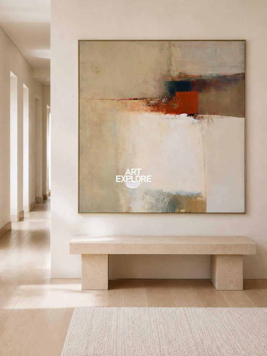 Abstract Beige Brown Square Canvas Painting Hand-Painted Wall Art Original