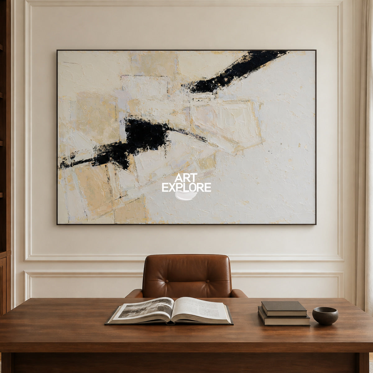 Modern Minimalist Abstract Painting With Textured Brushstrokes In Neutral Colors
