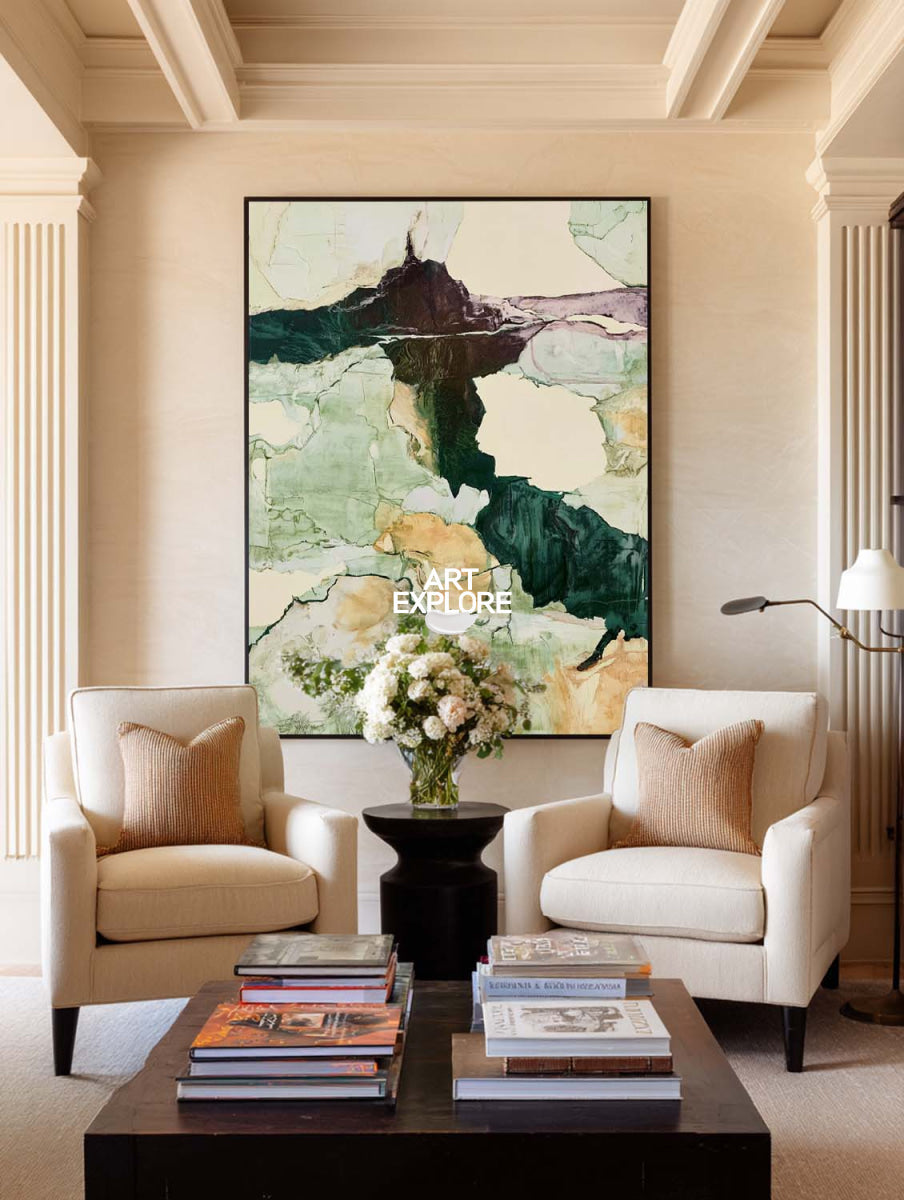 Abstract Green Landscape Canvas Painting Hand-Painted Wall Art For Modern Home