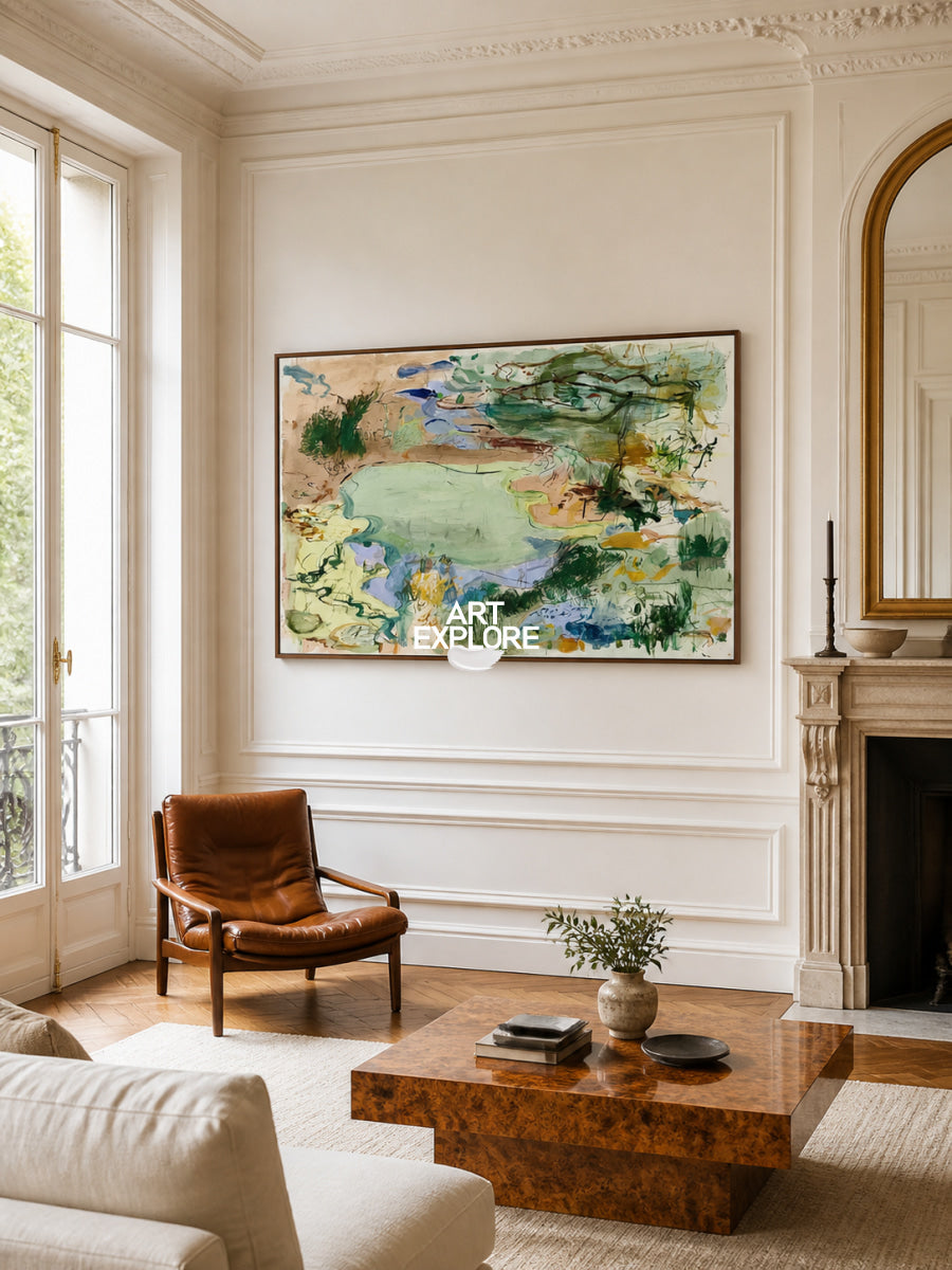 Modern Green Abstract Wall Art For Living Room Hand-Painted Canvas With Earthy Tones