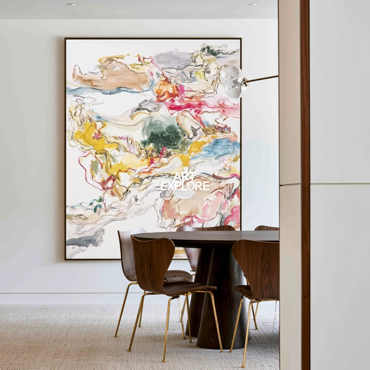 Pastel Abstract Canvas Painting With Pink And Yellow Tones