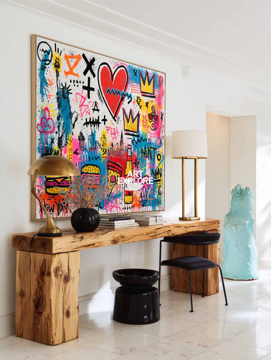 New York Graffiti Pop Art Canvas Painting With Statue Of Liberty And Crowns