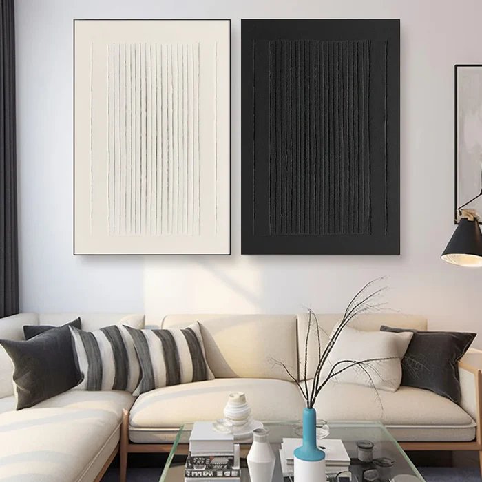 Monochrome Minimalist Plaster Art Pair – Large Canvas Decor – ArtExplore