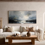 Moody Dark Lake Landscape Large Textured Wall Art Minimalist Oil Painting - ArtExplore