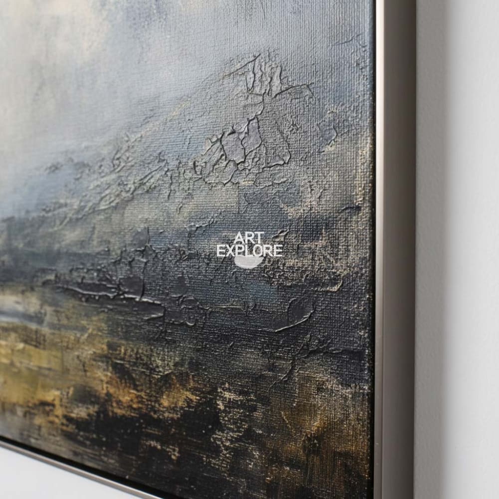 Moody Lake View Minimalist Art, Large Space Textured Landscape Wall Decor ArtExplore