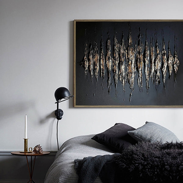 Black And Gold Abstract Painting Plaster Canvas Wall Art Modern Abstract Art Canvas Wall Art 