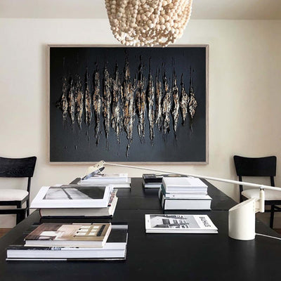 Black And Gold Abstract Painting Plaster Canvas Wall Art Modern Abstract Art Canvas Wall Art 