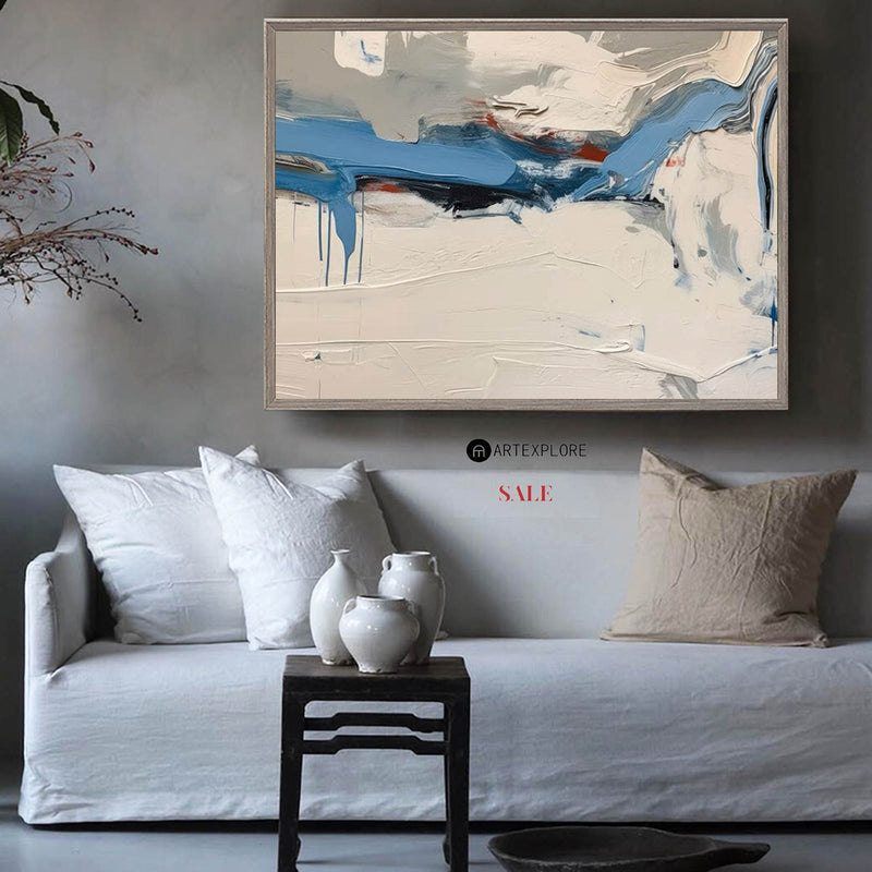 Large Blue Plaster Wall Art Blue Texture Painting Contemporary Abstract Art Blue Plaster Wall Art