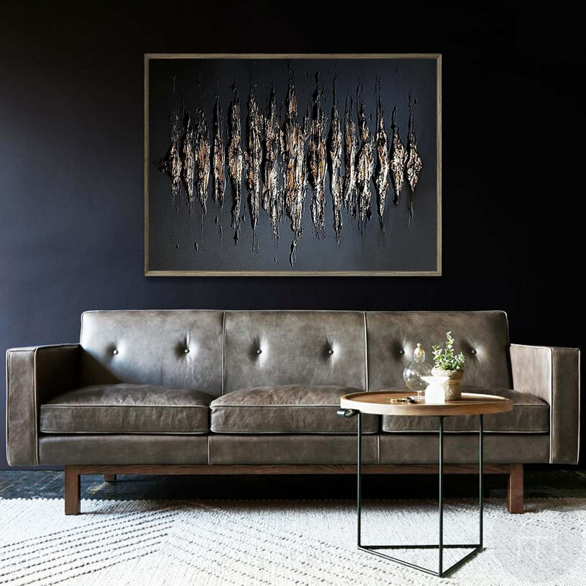 Black And Gold Abstract Painting Plaster Canvas Wall Art Modern Abstract Art Canvas Wall Art 