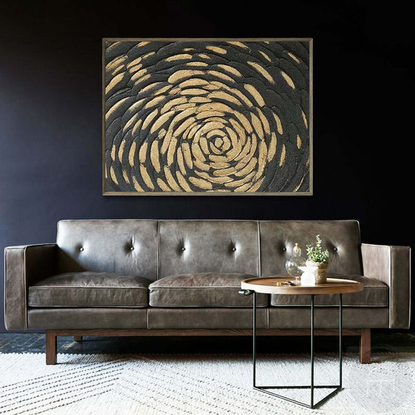 Black And Gold Minimalist Painting Modern Abstract Art Large Canvas Wall Art Horizontal Art 