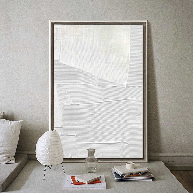 Large Plaster Art On Canvas White Abstract Painting White Minimalist Painting White 3D Textured Painting white wall art White abstract canvas art