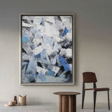 36 X48 Canvas Blue Grey Abstract Geometric Painting Palette Knife Abstract Painting On Canvas