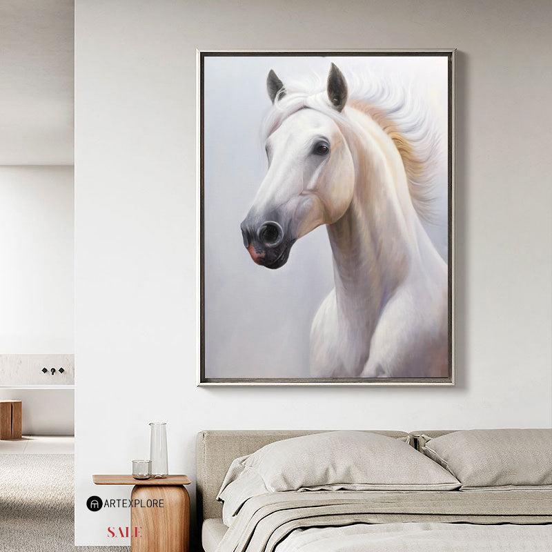 Modern White Horse Painting White Wild Horse Wall Art White Horse Canvas Artworks