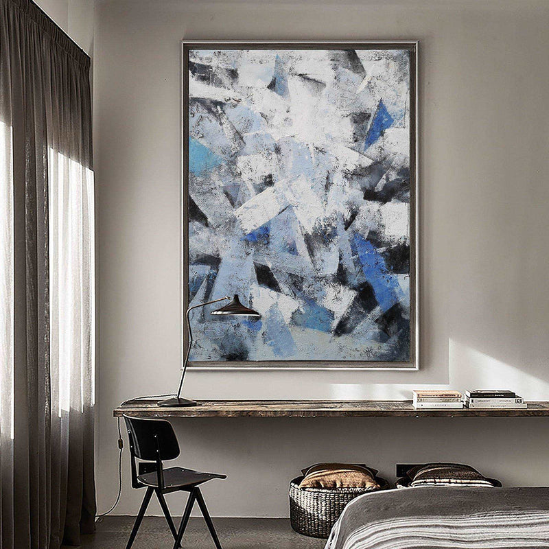 36 X48 Canvas Blue Grey Abstract Geometric Painting Palette Knife Abstract Painting On Canvas