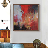 Modern Colorful Canvas Painting Red Tone Abstract Art Painting Red Square Canvas Painting 
