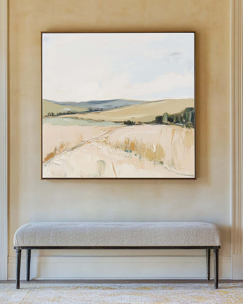 Natural Field Scenery Painting Beige Landscape Texture Wall Art Large Beige Livingroom Painting