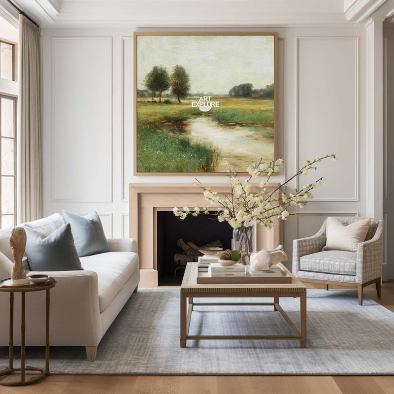 Nature-Inspired River Scene Oil Painting for Living Room & Hotel | ArtExplore